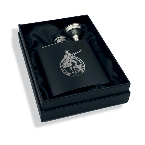 Crest Engraved 6oz Hip Flask + Gift Box - Matt Black